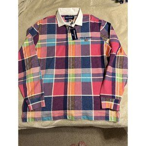 Polo Sport Ralph Lauren Long Sleeve Madras Plaid Rugby Polo Shirt $198 ~ Size L